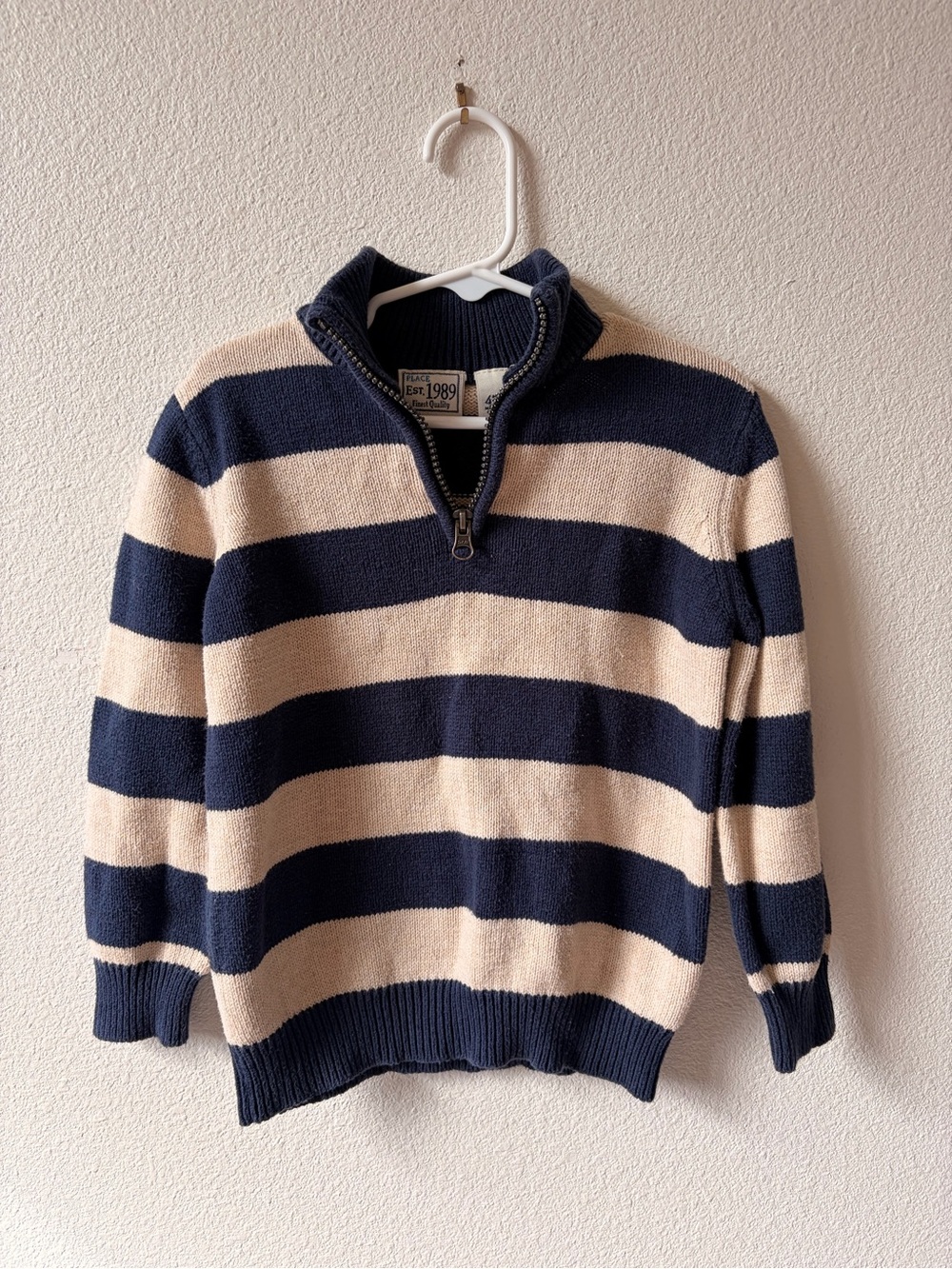 4T Children’s Place Striped Half-Zip Sweater - Navy and Cream- Cotton Blend